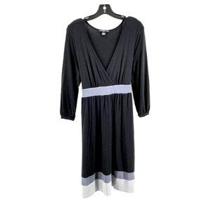 GAP Women's Long Sleeve Black Knit Stretch Dress Belted Striped Hem Size Large